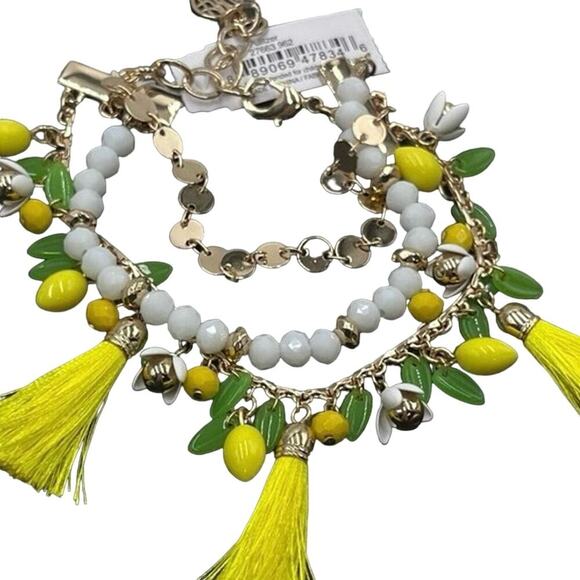 Lilly Pulitzer Lemon Grove Triple Strand Beaded Tassel Gold Tone Bracelet New - Picture 2 of 8